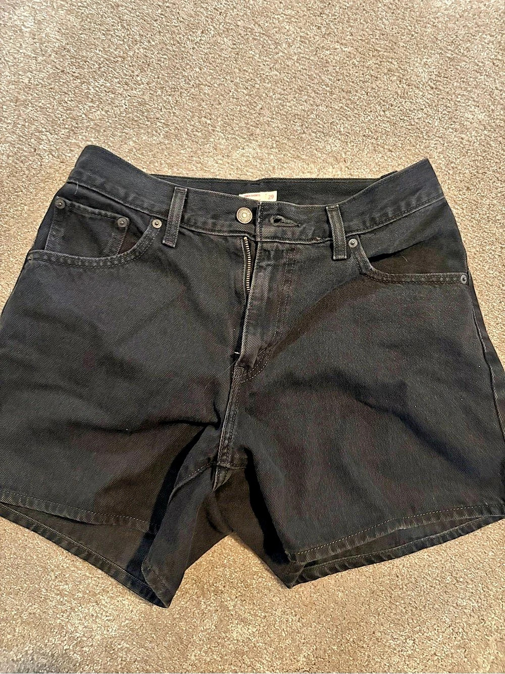 Levi's 501 Cinch Waist Shorts Black Denim Mid Thigh- Waist 29